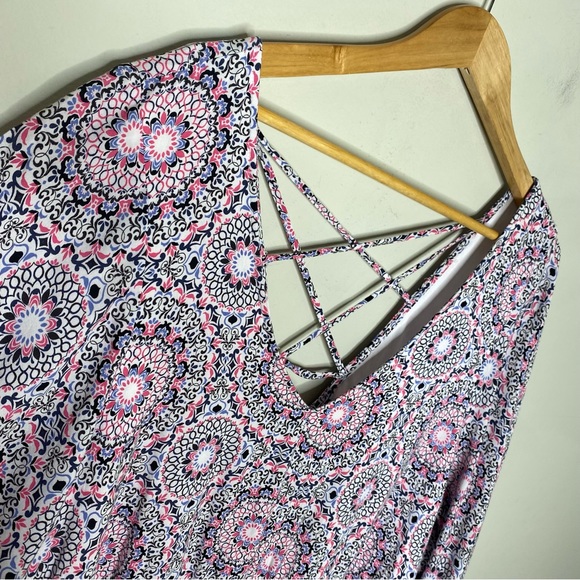 🌟NEW Torrid Ivory Pink Print Challis Strappy Back Skater Dress Plus Size 4X - Picture 3 of 12